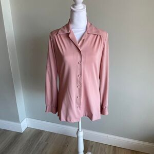 Vintage Pink Button Up Blouse Women's Medium American Hustler 70's Retro Slinky